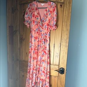 Floral Wrap Dress in Pink and Red